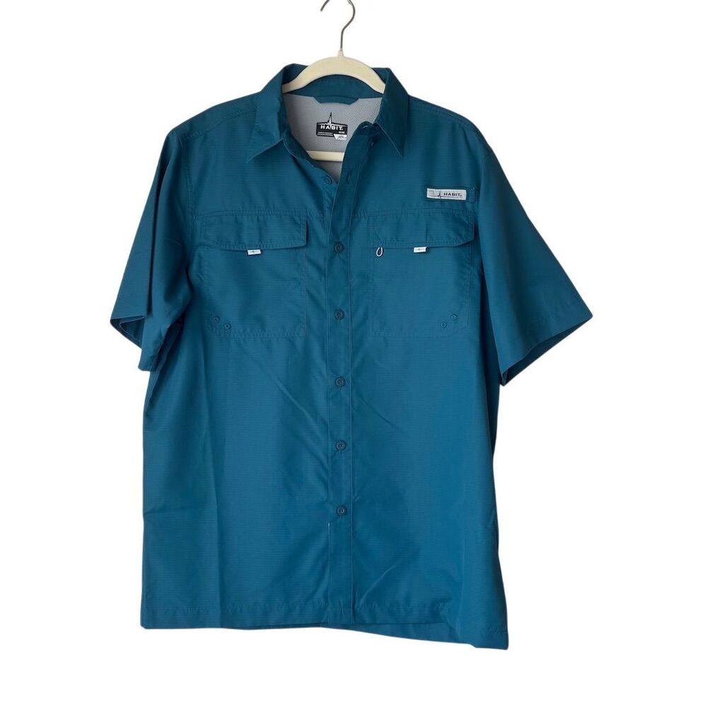 Habit Men's Short Sleeve Button-Up Fishing Shirt Blue Size M